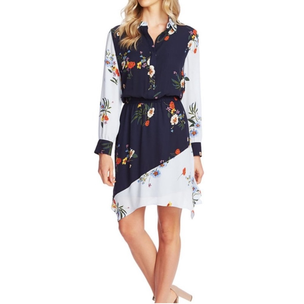 Vince Camuto Floral Navy Collard Dress